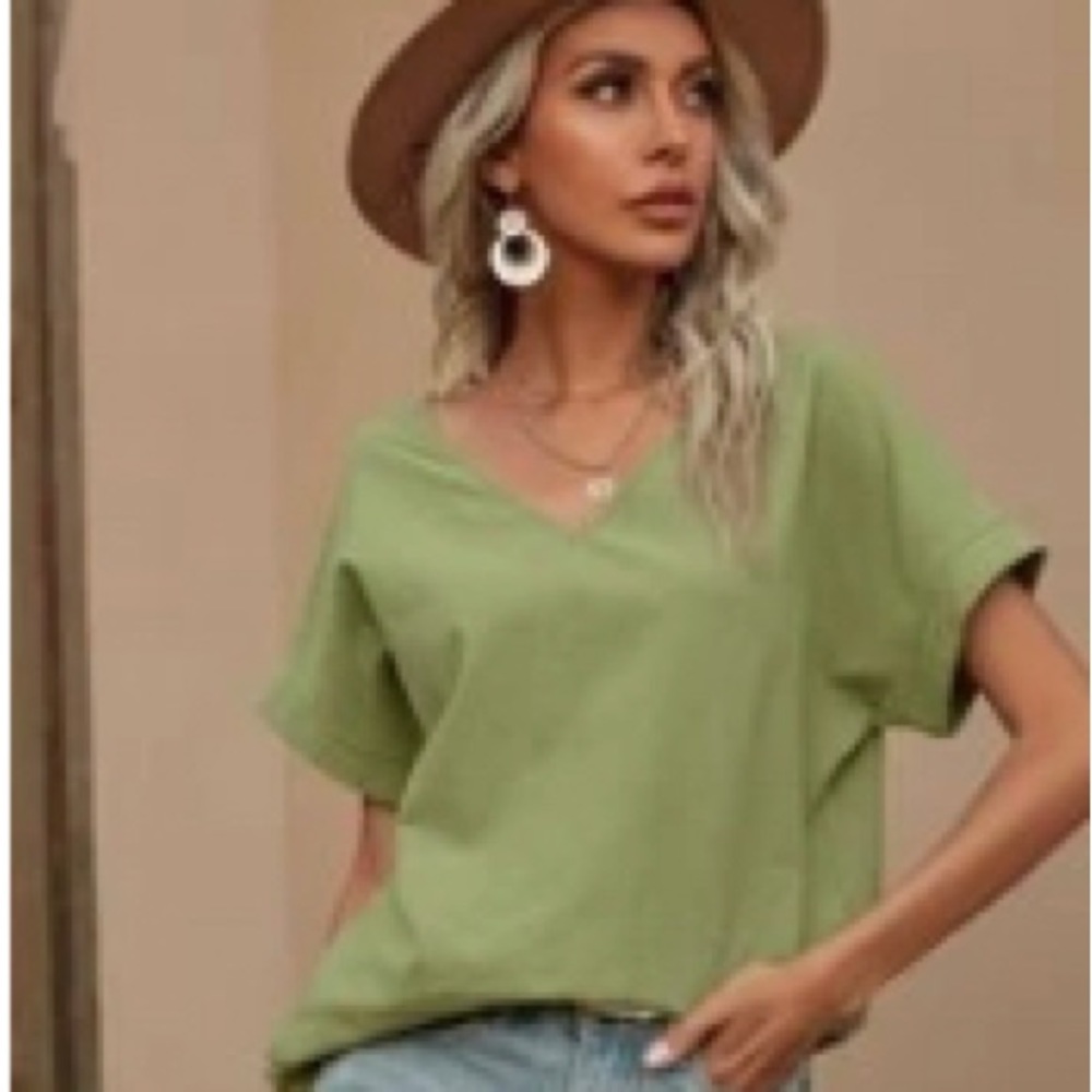 ❤️⭐️Shein V-neck Batwing Sleeve Solid Blouse